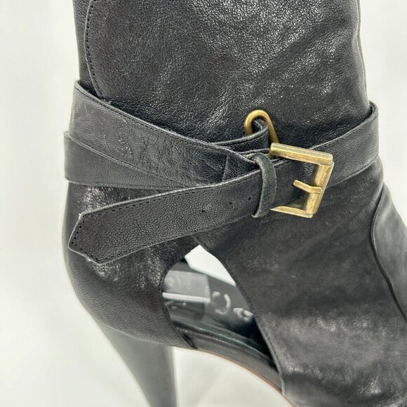 JEFFREY CAMPBELL Black Leather Platform Ankle Strap Booties Heels Shoes Size 9 - Picture 6 of 11